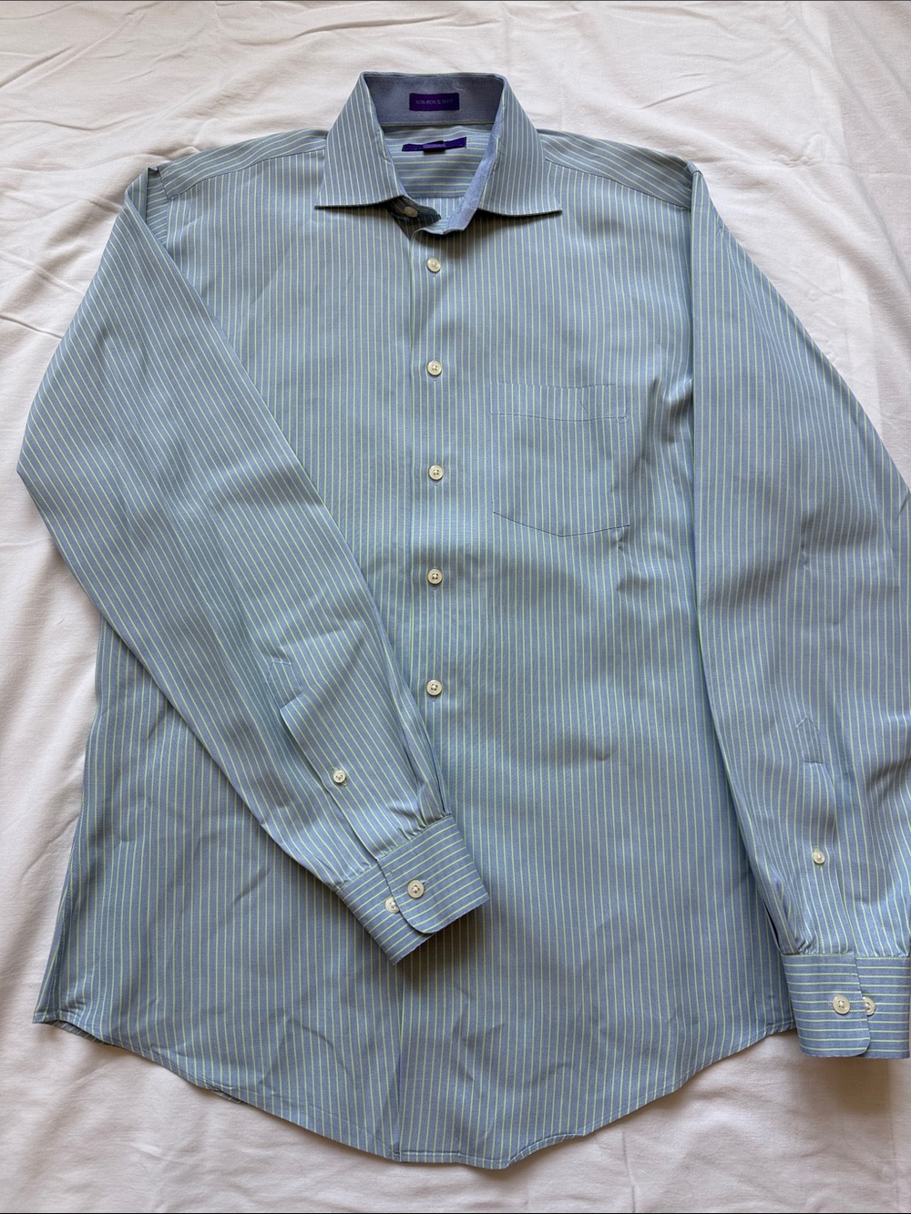 Egara Light Blue with Lime Pinstripe Slim-fit Dress Shirt